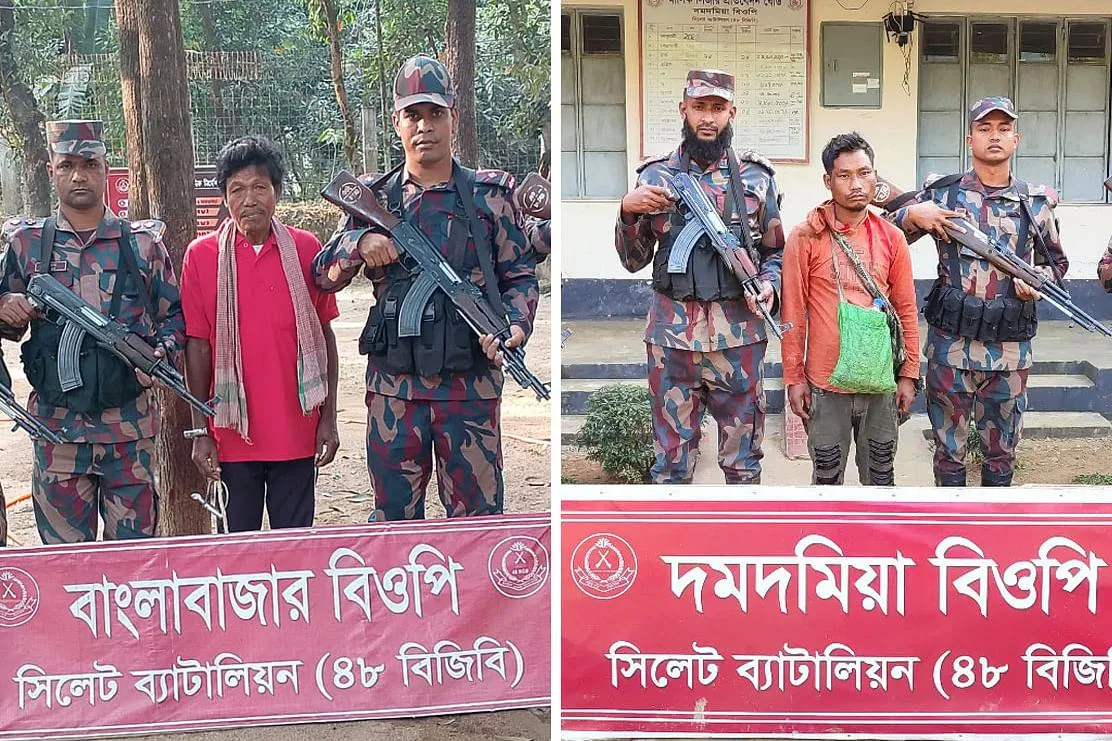 সুনামগঞ্জ দোয়ারাবাজার সীমান্তে দুই ভারতীয় নাগরিক আটক বিজিবির হাতে